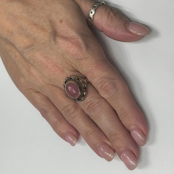 Vintage 6.00ctw Genuine Pink Jade 925 Sterling - Picture 2 of 8